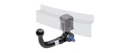 Gancio traino smontabile verticale visibile sul retro di un veicolo, progettato per un aggancio e sgancio rapidi.